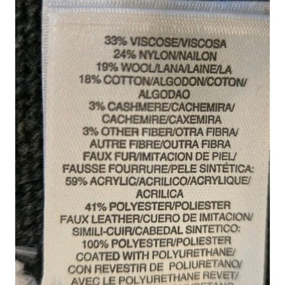 Anne Klein Hooded Zip Up Faux Fur Leather Trim Poncho Grey Sweater Large Zip Up - Picture 5 of 8